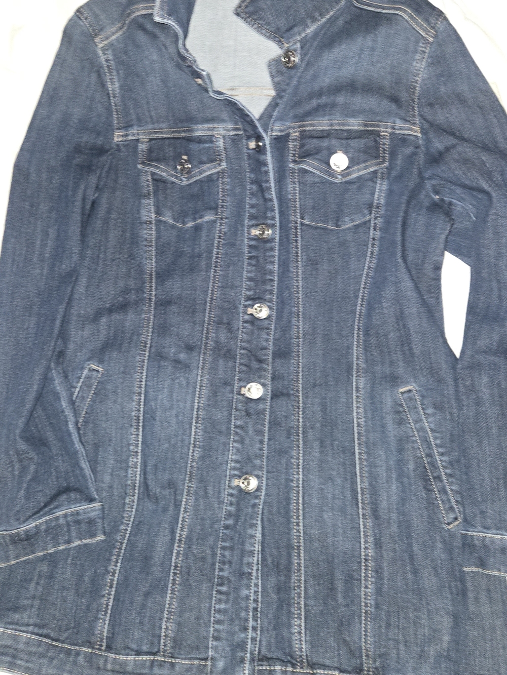 Chico's Dark Blue Denim Longline Jacket Size 1 ,S